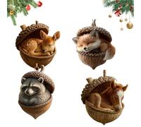 2D Forest Animal Acorn Ornaments, Cozy Forest Christmas Ornaments, 2026 New Pine Cone Animal Decoration, for Bag, Backpack Keychain, Wall Room, Garden Decoration (Brown-f,4PCS)