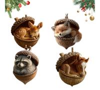 2D Forest Animal Acorn Ornaments, Cozy Forest Christmas Ornaments, 2026 New Pine Cone Animal Decoration, for Bag, Backpack Keychain, Wall Room, Garden Decoration (Brown-e,4PCS)