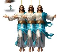 2D Retro Jesus Car Hanging Decor, Divine Journey Hanging Ornament, Acrylic Flat Mirror Ornament for Auto Interior, Faith & Peace Gift for Driver, Compact Religious Car Decoration(3PCS)