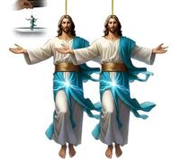 2D Retro Jesus Car Hanging Decor, Divine Journey Hanging Ornament, Acrylic Flat Mirror Ornament for Auto Interior, Faith & Peace Gift for Driver, Compact Religious Car Decoration(2PCS)