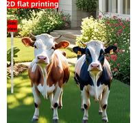 2D - Un juego de dos estacas de jardín 2D con temática de vaca, aptas para uso en exteriores, diseñadas para macetas y paisajismo, que añaden un artístico a las decoraciones de tu jardín y césped