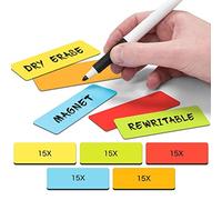 2DOBOARD Tiras magnéticas para escribir - 7,5 cm x 2,5 cm multicolor - 75 unidades - Planificador semanal - para pizarras magnéticas y refrigeradores - Rojo, verde, naranja, azul, amarillo