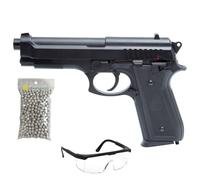 2EAGLE Pack de Pistola de Airsoft PT92 con Muelle/Material: plástico de Alta Resistencia y Culata metálica/Potencia 0,5 Joule/entregado con Accesorios