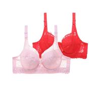 2er Pack BH Damen Mit BüGel,Sexy Spitze BH Damen,GroßE BrüSte UngefüTterte Lässig Und Bequem BHS,Vollschalen Bra,Ungepolstert Dessous UnterwäSche Stilvoll, rojo, A