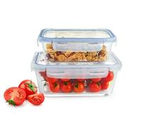 2er Set Botes Herméticos 1,5L+ 1000ml Caja Almuerzo Depósitos Fiambrera Cristal