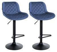2er set de taburetes de bar kasson terciopelo azul 52x50x84 cm