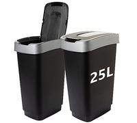 2friends Cubo de basura de cocina con tapa (juego de 2) de 25 l, cubo de basura de cocina con 2 compartimentos y tapa basculante, negro/plata, para reciclaje y separación de residuos, fabricado en la