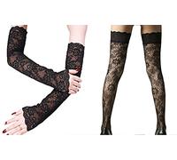 2FY2SW Mangas de Encaje Misa Amane Cosplay, Brazo Tiempo Frío Calentadores de Brazo Guantes de Encaje Sin Dedos, Medias de Muslo, Talla Única
