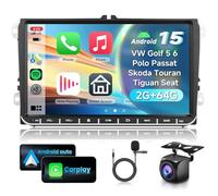 2G 64G VECHTEL 9" Radio para Coche con Bluetooth para VW Golf 5 6 Polo Passat Skoda Tiguan Seat Carplay Android Auto,Android 15,DSP EQ,WiFi GPS,RDS/FM Radio con cámara de visión Trasera AHD