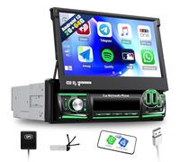 [2GB+64G] SIXWIN 1 DIN Android 13 Radio Coche con Carplay&Android Auto,7 Pulgadas Pantalla táctil Retráctil Manual con WiFi/Navegador GPS/Bluetooth/FM/RDS/2USB/TF/Mandos Volantes/Mirror Link