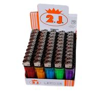 2J - Encendedores desechables recargables con rueda translúcida (50 unidades, de gas a piedra, y barato, surtido de 5 colores, para fumador de cigarrillos largos y cortos, para encender velas