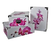 2J Set de 3 Cajas de Almacenamiento de cartón Originales con ángulos y Asas de Metal. Caja de diseño Moderno Muy Hermosa y Decorada Tamaño: 38x26.5x14, 40x28.5x15, 42x30x16 Cm