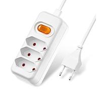 2M cable de extensión 3 veces Euro enchufe Regleta múltiple, 1 a 3 Euro extensión bloque de enchufes Euro/Euro-enchufe pizarra, Euro-toma de corriente distribuidor con interruptor Max.625W para TV