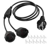 2M Enchufe Doble Cable alargador con 2 enchufes Schuko, Cable alargador de protección contra contactos, 16A 250V, Cable de alimentación de Enchufe de Seguridad de 2 Clavijas Negro
