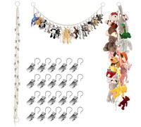 2M Organizador Peluches Viene con 20 Clips MetáLicos Soporte Colgante para Animales de Peluche Organizador Peluchess Cadena de Almacenamiento de Juguetes para Calcetines,Gorros,Tarjetas