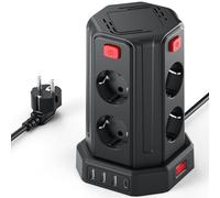 2M Torre Regleta Vertical Enchufes 16A Regleta Enchufe con 8 Tomas Corrientes y 4 Rápida USB Tomas Protección de Sobrecarga Cable de extensión de y Tapón de Seguridad