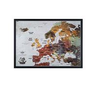2map Mapa de Viaje con Chinchetas, Mapa de Viaje Europeo con Marco, Mapa de Viaje Familiar y Aventuras Personales, Mapa con 100 Extra Chinchetas 53 x 43 cm, el Mapa para Viajeros, Fabricado en la EU