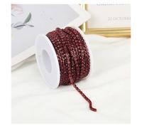 2mm-4mm Glass Rhinestone Chain Trim With Colorful Bottom Sewing Strass Cup Crystal Banding Glue On(Dark Red,5yards,SS12-3mm)