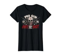2nd Amendment Pro Gun Anti Idiot Shirt Vintage USA Flag Camiseta gráfica económica, Mujer, Negro, S
