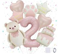 2nd Birthday Girl Bear Decoration Party Pink Foil Balloons, Balloon Number 2 Party Birthday Decoration, Balloons 2 Year Birthday