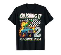 2nd Birthday Monster Truck Dinosaur Crushing It Since 2024 Camiseta