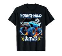2nd Birthday Monster Truck Young Wild and Two 2 Year Old Camiseta