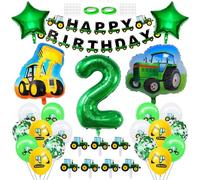 2nd Geburtstag Deko Jahre Junge Traktor Geburtstag Dekoration Bagger Ballon Deko Cake Topper Trecker Happy Birthday Banner Luftballon Nummer 2. Geburtstagsdeko für Babydusche Jungen Party Dekoration