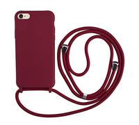 2ndSpring - Carcasa con Collar Compatible con iPhone 7/8/iPhone SE 2020/iPhone SE 3 2022, Correa de Cuerda, Colgante de Silicona, Flexible, Color Rojo