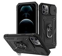 2ndSpring Funda Compatible con iPhone 12 Pro MAX 6.7,Carcasa Cubierta de cámara Deslizante Proteger 360 Full Protección Anillo Soporte Bumper Case Cover,Negro