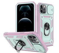 2ndSpring Funda Compatible con iPhone 12 Pro MAX 6.7,Carcasa Cubierta de cámara Deslizante Proteger 360 Full Protección Anillo Soporte Bumper Case Cover,Verde Rosado