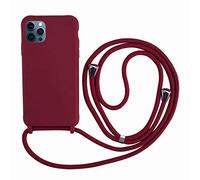 2ndSpring Funda con Cuerda Compatible con iPhone 12 Pro MAX 6.7,Colgante Collar Correa de Cuello Cadena Cordón,Silicona Suave Rojo