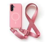 2NSPDRGNI Carga Inalámbrica Funda con Cuerda Compatible con Samsung Galaxy A16,Ajustable Colgante Collar Correa de Cuello Cadena Cordón Case,Pink