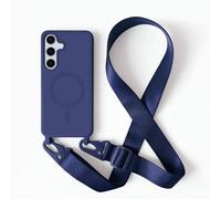 2NSPDRGNI Carga Inalámbrica Funda con Cuerda Compatible con Samsung Galaxy S21,Ajustable Colgante Collar Correa de Cuello Cadena Cordón Case,Silicona Suave Azul