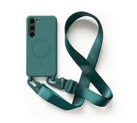 2NSPDRGNI Carga Inalámbrica Funda con Cuerda Compatible con Samsung Galaxy S22,Ajustable Colgante Collar Correa de Cuello Cadena Cordón Case,Silicona Suave Verde Oscuro