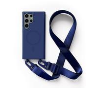 2NSPDRGNI Carga Inalámbrica Funda con Cuerda Compatible con Samsung Galaxy S22 Ultra,Ajustable Colgante Collar Correa de Cuello Cadena Cordón Case,Silicona Suave Azul