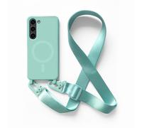 2NSPDRGNI Carga Inalámbrica Funda con Cuerda Compatible con Samsung Galaxy S23,Ajustable Colgante Collar Correa de Cuello Cadena Cordón Case,Silicona Suave Menta Verde