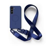 2NSPDRGNI Carga Inalámbrica Funda con Cuerda Compatible con Samsung Galaxy S23,Ajustable Colgante Collar Correa de Cuello Cadena Cordón Case,Silicona Suave Azul