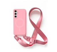 2NSPDRGNI Carga Inalámbrica Funda con Cuerda Compatible con Samsung Galaxy S23 FE,Ajustable Colgante Collar Correa de Cuello Cadena Cordón Case,Silicona Suave Pink