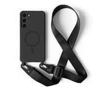 2NSPDRGNI Carga Inalámbrica Funda con Cuerda Compatible con Samsung Galaxy S23 Plus,Ajustable Colgante Collar Correa de Cuello Cadena Cordón Case,Silicona Suave Negro