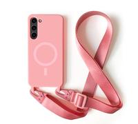 2NSPDRGNI Carga Inalámbrica Funda con Cuerda Compatible con Samsung Galaxy S23 Plus,Ajustable Colgante Collar Correa de Cuello Cadena Cordón Case,Silicona Suave Pink