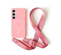 2NSPDRGNI Carga Inalámbrica Funda con Cuerda Compatible con Samsung Galaxy S24 FE,Ajustable Colgante Collar Correa de Cuello Cadena Cordón Case,Silicona Suave Pink