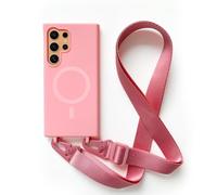2NSPDRGNI Carga Inalámbrica Funda con Cuerda Compatible con Samsung Galaxy S24 Ultra,Ajustable Colgante Collar Correa de Cuello Cadena Cordón Case,Silicona Suave Pink