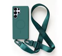 2NSPDRGNI Carga Inalámbrica Funda con Cuerda Compatible con Samsung Galaxy S25 Ultra,Ajustable Colgante Collar Correa de Cuello Cadena Cordón Case,Silicona Suave Verde Oscuro