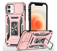 2NSPDRGNI Funda Compatible con iPhone 12/12 Pro 6.1,Carcasa Cubierta de cámara Deslizante Proteger Anillo Soporte Bumper Case Cover,Oro Rosa