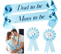 2ooya Juego de 4 bandas de maternidad de cigüeña azul, kit de banda para mamá y papá para ser con ramillete de cigüeña, tema de cigüeña, recuerdo para niños y niñas, baby shower, revelación de género,