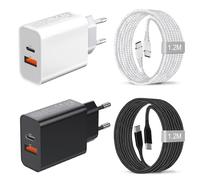 2Pack 25W Cargador Movil USB C y Cable para Samsung Galaxy A55 5G/A56 5G/A25 A35 A15 A16 A26 A36 A06 A05S A54 A53 A52 A34 A33 A23 A22 A14/S24 Plus/S23 FE S22 S21,iPhone 15 Enchufe Tipo C Carga Rapida