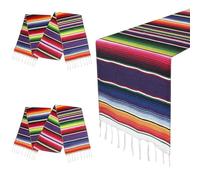 2Pack Camino de Mesa Mexicano para Decoraciones del Cinco de Mayo, 14" x 108" Manta Mexicana Tejida a Mano Camino de Mesa para Fiestas, Camino de Mesa Serape de Algodón con Flecos