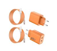 2Pack Cargador 40W para iPhone 17Pro, 2 Puertos USB C Cargador Rápido con USB C Cable de 2M para iPhone 17Pro Max/17 Pro/17/16/15, para iPad Pro/Mini/Air | Naranja Cósmico