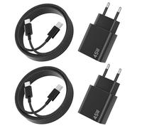 2Pack Cargador USB C 45W Cargador para Samsung Carga Rapida con 2M Nylon Cable Tipo C, Tipo C Cargado Enchufe para Galaxy S25/S24/S23/S22/S21/Note20/A73/S10, para iPhone 17/16/15 - Negro