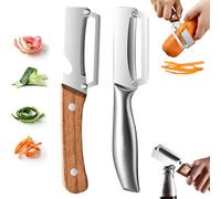2Pack Multifunctional Vegetable Peeler for Kitchen, Fruit and Vegetable Peeler with Bottle Opener and Wooden Handle, Zero Snag Wooden Kitchen Tool for Potato Carrot (2Pcs Mix)